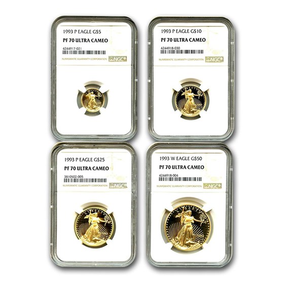 1993 4-Coin Proof Gold American Eagle Set PF-70 NGC 1993 4-Coin Proof Gold American Eagle Set PF-70 NGC